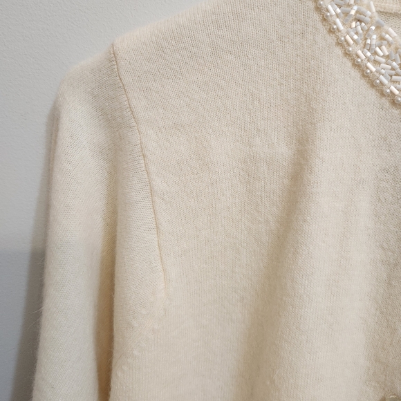 Express Tricot Lambswool/Angora Cardigan with Embellished Neckline Size Medium - Picture 8 of 13